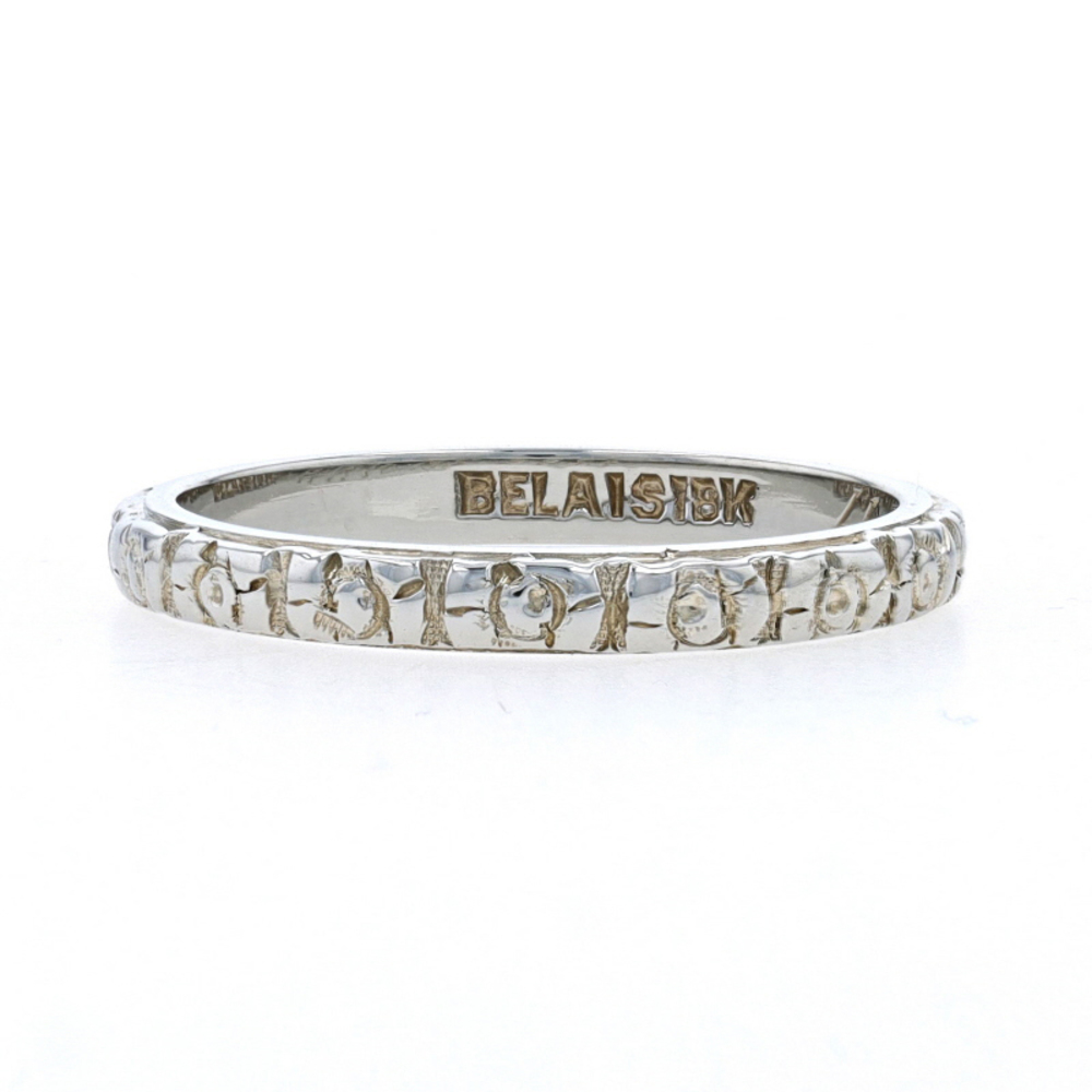 Belais Art Deco Wedding Band - White Gold 18k Floral Vintage Ring Sz 5 3/4